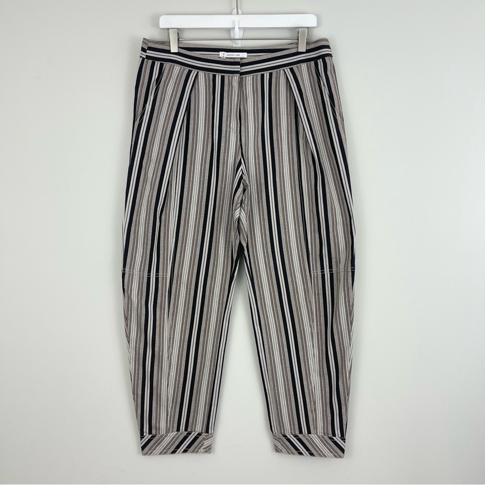 10 Crosby Derek Lam Black, Gray & Cream Striped Cropped Pants